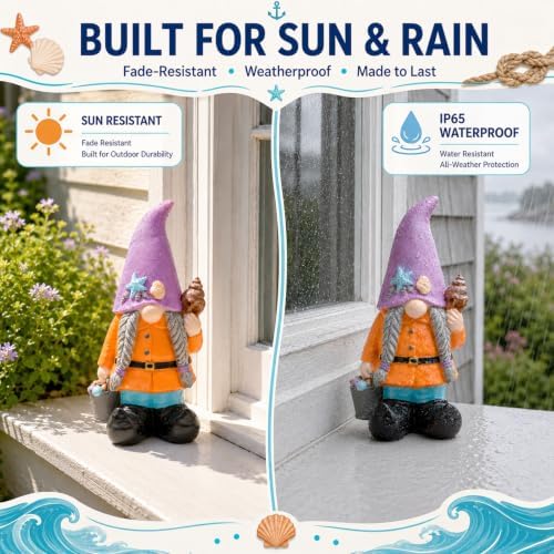 Gnome Garden Statues Summer Gnomes Decorations for Home Outdoor with Conch - Image 5