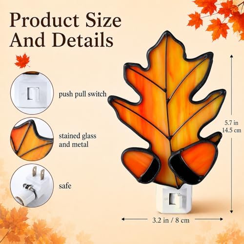 Baquler 2 Pcs Stained Glass Maple Leaf Night Light Plug into Wall - Image 2