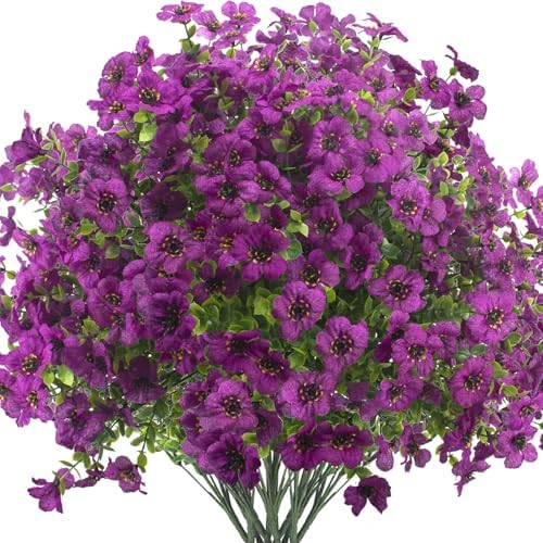 Grunyia Artificial Fake Flowers for Outdoor Spring Decoration, 16 Bundles Faux Silk Colorful UV Resistant Realistic for Outside Porch Patio Home Yard Garden Planters Pots Window Box (Light Purple) by Grunyia