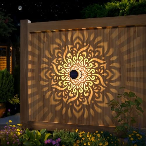 4 Pack Large Solar Fence Lights Metal Solar Powered Outdoor Wall Deck Step Lights Mandala Theme Waterproof Fence Light for Garden Post Patio Backyard Yard Decor, Gardening Gifts for Women Mom Grandma - Image 4