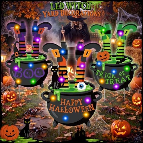 RattanView 3 Pcs Halloween Lighted Witch Legs Outdoor Decor with Stakes - Image 4