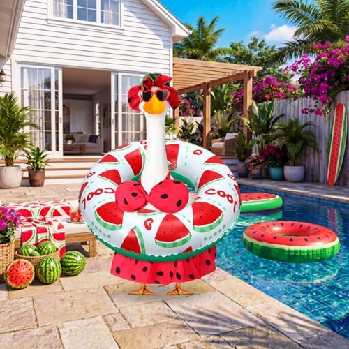 Abbylike Summer Watermelon Bikini Porch Goose Outfits with Hat, Sunglasses and Swimming Tube Hawaiian Clothes Costume for 23'' Goose for Garden Porch Statue Yard Pathway Decorations - Image 3
