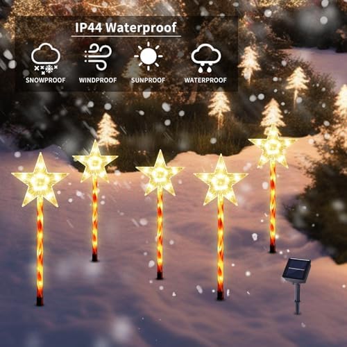 BRIGHTDECK Solar Christmas Star Pathway Lights Outdoor Decorations, 5 Pack - Image 4
