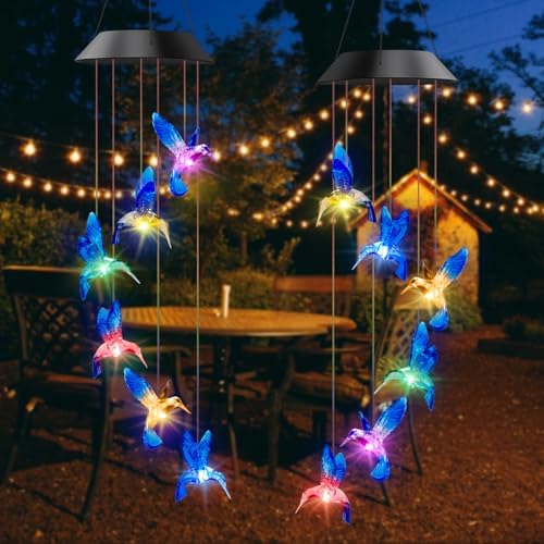 Solar Hummingbird Wind Chimes for Outside,Hummingbird Gift for Mom Grandma Girls,Waterproof Outdoor Solar Powered Lights for Garden Patio Yard Home Decor - Image 5