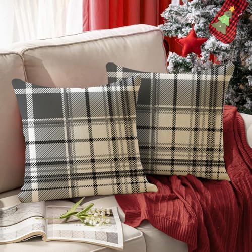 RABUSOFA Pillow Covers 18x18 Inch Indoor Outdoor Waterproof Set of 2 Buffalo Plaid Striped Holiday Decorative Cushion Cases for Home Patio Decor Decorations Couch Gray - Image 4