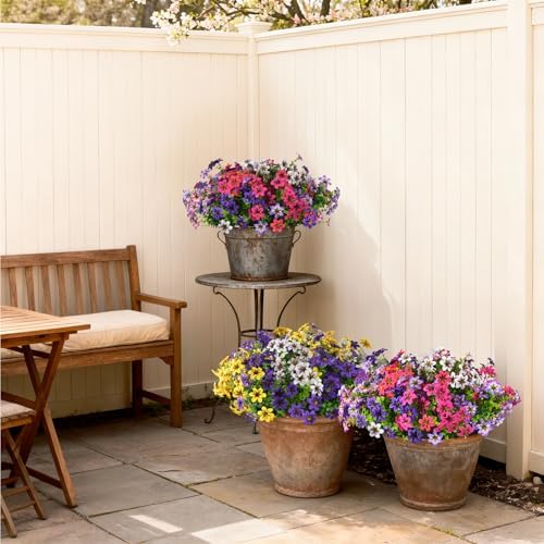 Homsunny Artificial Fake Flowers for Outdoor Spring Decoration, 12 Bundles Faux Plants Silk Daisy UV Resistant Realistic for Outside Porch Patio Balcony Planter Yard Garden Home Decor(Mixed 3) - Image 6