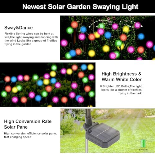 Solar Firefly Lights Outdoor Multicolor Swaying Garden Decor 8 PK - Image 4