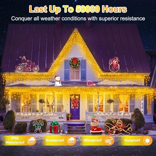 Christmas Icicle Lights Outdoor 66FT 490 LED Drops Warm White - Image 5