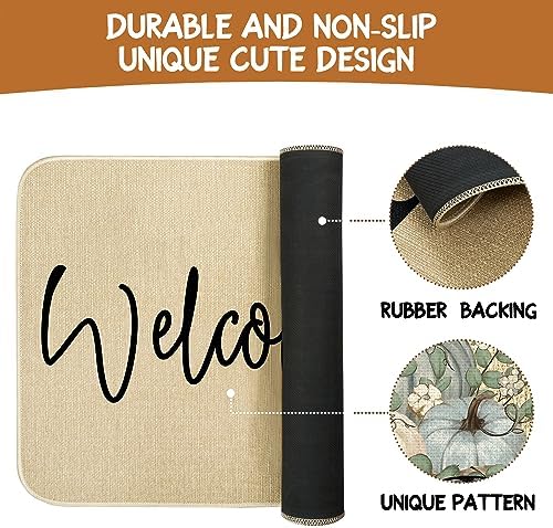 Fall Door Mat Outside,Pumpkin Eucalyptus Welcome Mat for Front Door,Thanksgiving Autumn Indoor Outdoor Non-Slip Rugs,Fall Doormat for Farmhouse Home Porch Decorations 30" x 17" - Image 7
