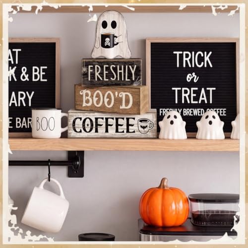 Moucuny 4 Pcs Halloween Coffee Table Decorations Ghost Stacked Wooden Decor - Image 4