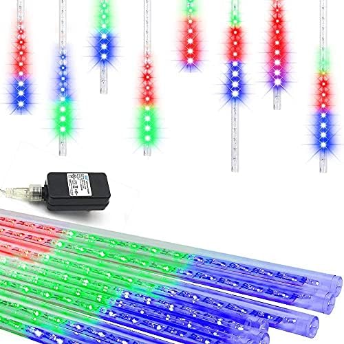 Weepong Meteor Shower Lights UL Certified 192LEDs 8 Tubes Falling Rain Drop Christmas Icicle Cascading Lights for Xmas Tree Halloween Decorations Wedding Party Holiday Garden Decor, Multicolor - Image 6