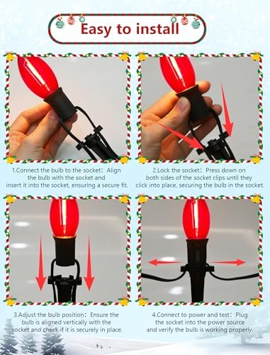 19.5FT Red and White C9 Christmas Pathway Lights, Outdoor LED String Lights with 10 Connectable Bulbs, Waterproof Yard Decor for Walkway, Driveway, Garden, and Holiday Lighting - Image 7
