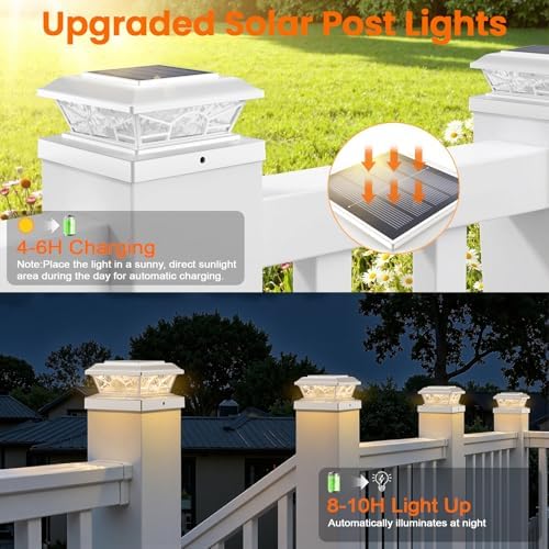 Brightever 4x4 Post Solar Lights, Solar Post Cap Lights White 6-Pack - Image 2