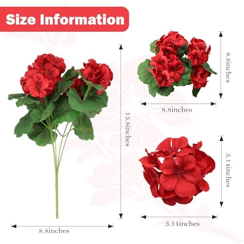 Geranium Artificial Flowers for Outdoors Spring UV Resistant Silk Geranium Red Fake Flower Outdoor Plants for Garden Home Porch Courtyard Window Box Decoration 4 Pcs - Image 2