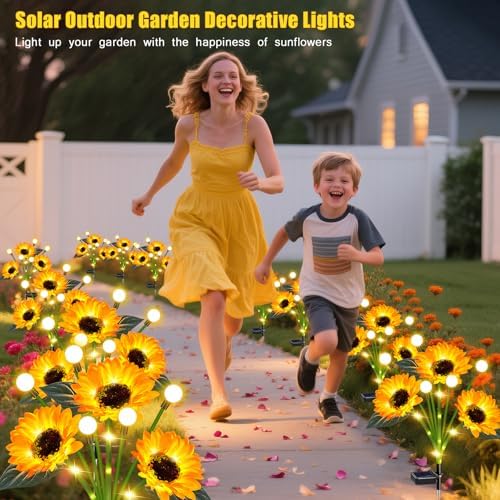 EDOF 6 Pack Sunflower with Firefly Lights,Solar Lights Outdoor Garden Decor - Image 4