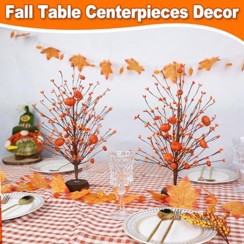 2 Pack Fall Decor Artificial Tree with Orange Pumpkins and Berries 15 Inch - Image 5
