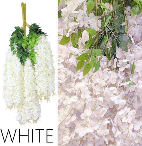 108Pcs Artificial Wisteria Flowers 3.6 Feet/Piece White Dense Artificial Fake Wisteria Vine Ratta Hanging Garland Silk Flowers String Home Party Wedding Decor(White-Dense) - Image 3