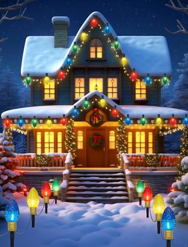 C9 Multicolor Christmas Decorations Outdoor Waterproof, 8FT Strawberry Jumbo Walkway Lights with 4 C9 LED Bulb, Connectable Marker Stakes Landscape Lights for Winter Yard Garden Lawns Xmas Holiday - Image 6