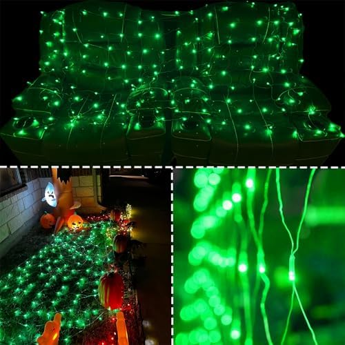 WATERGLIDE Outdoor Christmas Net Lights, 12FT x 5FT 360 LED Mesh String Light with 8 Lighting Modes, Connectable Waterproof Lights for Garden Tree Bushes, St. Patrick's Day Party Decorations, Green - Image 2