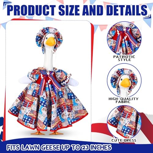 Abbylike 4th of July Porch Goose Outfit Patriotic American Flag Red Blue White Lawn Goose Clothes Fits 23 Inch Cement Statue Geese Costume for 250th Independence Day Outdoor Garden Yard Patio Decor - Image 2