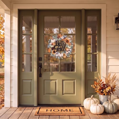 Yalikop Hello Fall Door Sign Wreath Wooden Fall Autumn Decor Sign 3D Hollow Maple Leaf Pumpkin Front Door Hanger Wall Decor for Thanksgiving Harvest Porch Indoor Outdoor Home Decorations - Image 5