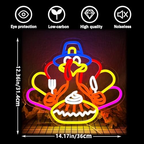 Thanksgiving Turkey Neon Sign Thanksgiving Turkey Decoration Dimmable Thanksgiving Neon Light for Autumn Room Bedroom Table Wall Decor Home Party - Image 6