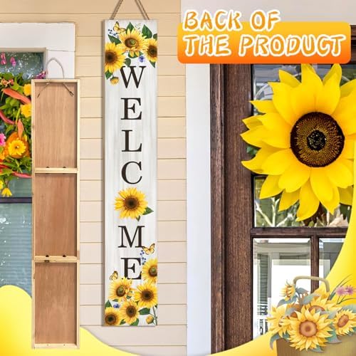 Sunflower Porch Sign Welcome Sign For Front Porch Summer Sunflowers Home Decor Sunshine Welcome Sign for Indoor Outdoor Garden Wooden Vertical Sign For Patio Front Door Porch Wall Yard - Image 7