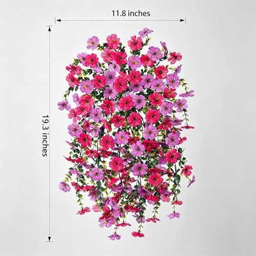 HyeFlora 2Pcs Fake Flowers Artificial Floral for Outdoors Decorations, Outside Flower Decor, UV Resistant Silk Flower for Front Porch Patio Garden(Purple and Hotpink) - Image 3