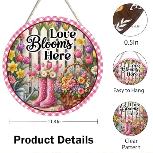Love Blooms Here Floral Wooden Welcome Door Sign Wall Decor - Image 2
