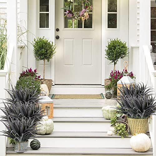 16Pcs Artificial Grass Fake Plants 17.3in Outdoor Plants UV Resistant Faux Greenery Stems Fake Grass for Home Window Garden Office Patio Pathway Front Porch Décor Green & Black - Image 3