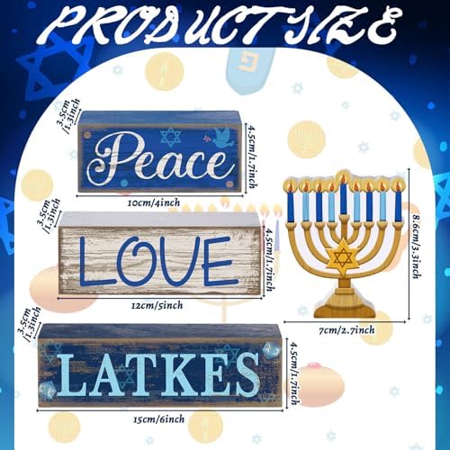 Lineshading 4 Pcs Hanukkah Decorations for Home Wooden Menorah Decor - Image 3