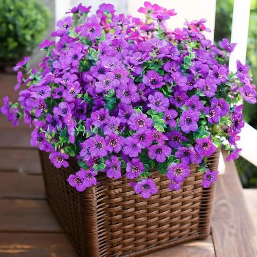 Artificial Outdoor Flowers UV Resistant Fake Plants Greenery 12 Bundles Faux Silk Daisy with Eucalyptus Leaves Summer Outdoor Memorial Day Decor for Porch Patio Yard Garden, Violet Purple - Image 5