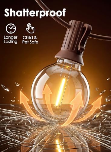 50FT Brown Outdoor String Lights, Shatterproof LED Globe Edison String Lights with 50 G40 LED Bulbs, Waterproof Connectable Hanging Light for Backyard Patio Porch Balcony Party Decor, E12 Base - Image 5