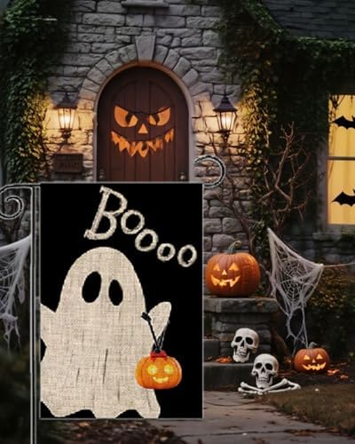 Halloween Boo Garden Flag 12x18 Inche Double Sided, Scary Spooky Dog Ghost Bat Pumpkins Autumn Fall Burlap Garden Flags for Halloween Themed Party Farmhouse Holiday Seasonal Decor Yard Sign - Image 3