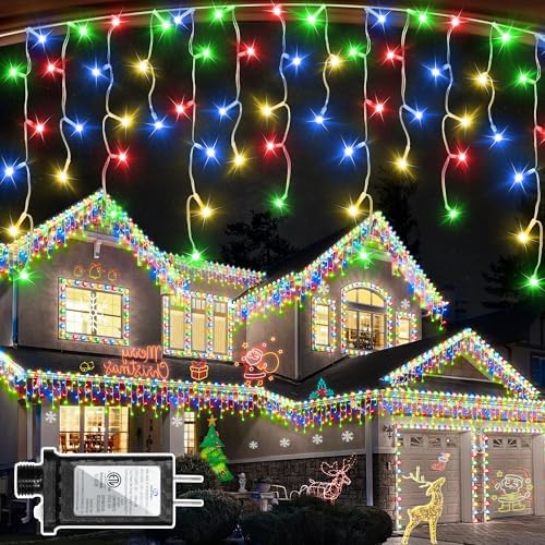 810 LED Christmas Lights Outdoor 82FT with 180 Drops, Christmas Decorations Hanging Lights 12 Modes, Dimmable Outsite Fairy String Lights for Wedding Party Holiday Winter Wonderland Decor Multicolor by YHBJKCZ