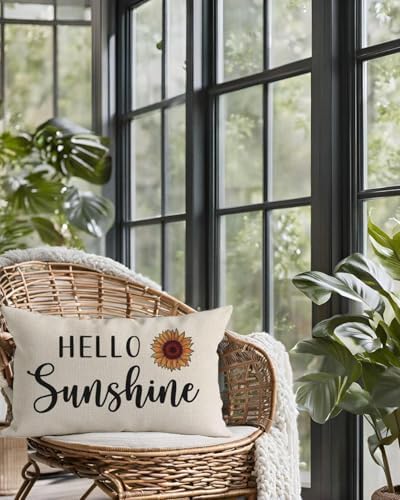 PANDICORN Hello Sunshine Throw Pillow Cover 12x20 Inch Sunflower, Cream - Image 7