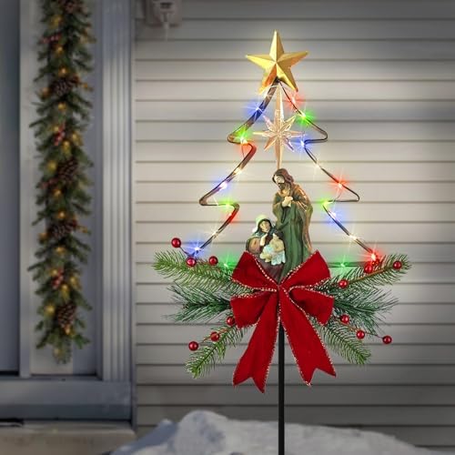 Solar Nativity Scene Outdoor,Christmas Tree Decorations Yard Garden Stakes by HokfirmHomeDecorGarden