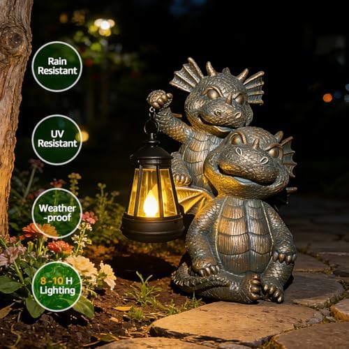 Solar Garden Outdoor Statues Lantern Figurines Light Decorations for Outdoor Patio Balcony Yard Lawn, Ideal Gifts for Mom Friends (Bronze -Dragon) - Image 2