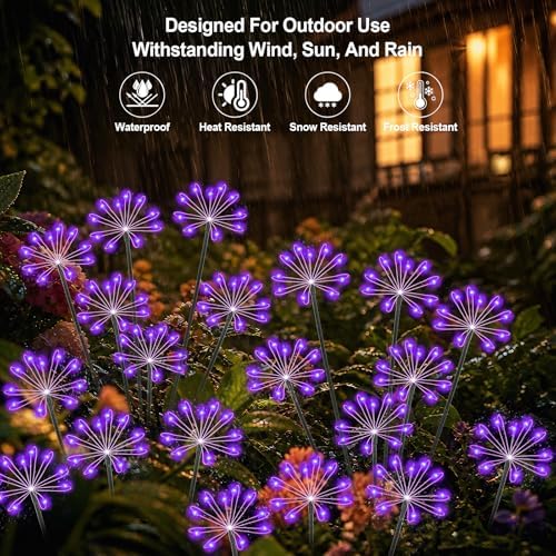 Solar Garden Lights Outdoor, Upgraded Solar Swaying Starburst Light Waterproof with 2 Modes, Solar Fairy Firework Lights for Yard Patio Pathway Flowerbed Balcony Garden Decoration (Purple, 2 Pack) - Image 4
