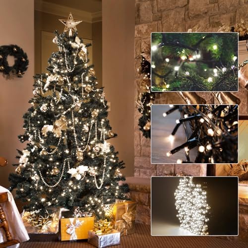 VIL Christmas Tree Lights with Ring,8.2Ft 16 Line 448 LED Green Wire Fairy Waterfall String Light Plug in,Dimmable Cascading Lights with 8 Lighting Modes for Indoor Outdoor Xmas Tree(Cool White) - Image 4