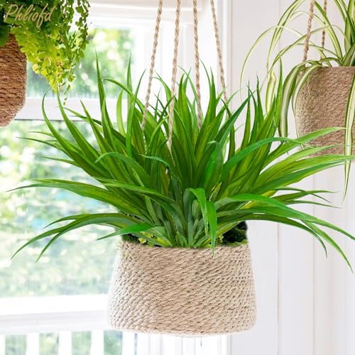 6Pcs Artificial Grass Fake Plants 17.3in 16 Leaves Outdoor Fake Grass UV Resistant Greenery Plastic Plants for Home Window Garden Office Patio Hanging Planter Pathway Front Porch Décor - Image 2