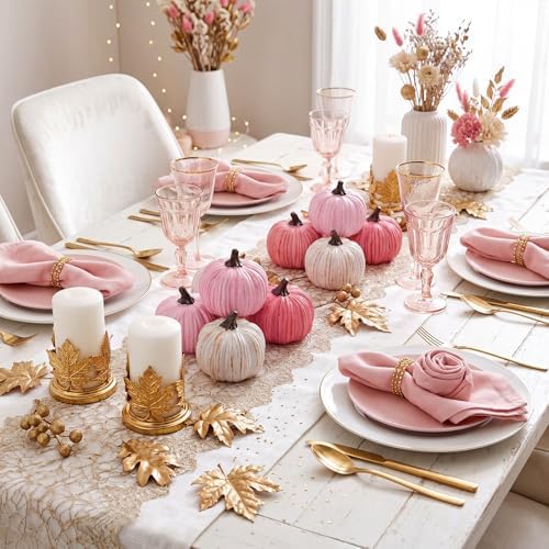Geelin 12 Pcs Pink Rustic Fall Pumpkin Decor Resin Pumpkins for Thanksgiving Decorations Farmhouse Decorative Pumpkins 2.36" for Fall Home Decor Autumn Tabletop Centerpiece Harvest Wedding - Image 4