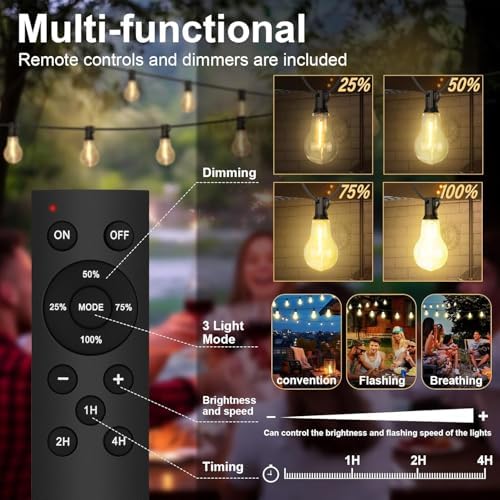 26FT Outdoor String Lights 17+2 Bulbs,120W Dimmer Remote IP65 Watterproof - Image 3