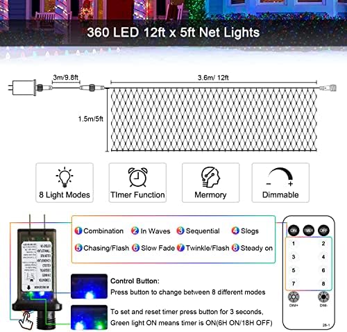 JMEXSUSS 360 LED Christmas Net Lights, Multicolor, 12ft x 5ft - Image 7