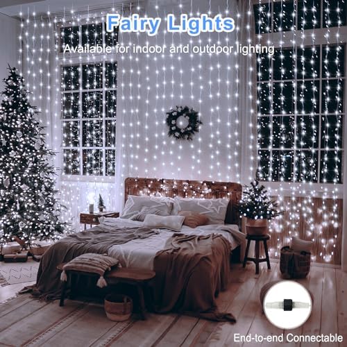 echosari 20Ft x 10Ft Large Curtain Lights Plug in, 600 LED Dual Color Changing Outdoor Curtain Lights Waterproof Connectable with Remote for Wedding Backdrop Yard Decor (Cool White & Multicolor) - Image 2