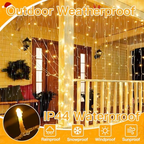 Ollny Curtain Lights 9.8ftx9.8ft, 300LED Fairy Light with Remote Warm White - Image 4