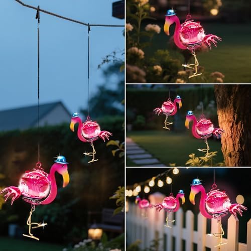 Solar Hanging Flamingo Lights LED Waterproof Powered Outdoor Garden Decor Light Unique Decorations for Sister Birthday Gardening Gifts for Mom Women Backyard Front Porch Balcony Yard Path - Image 7