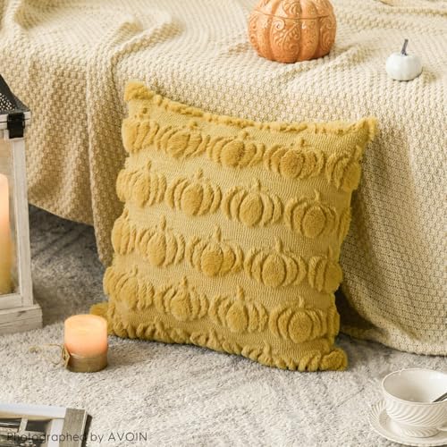 AVOIN colorlife Caramel Yellow Fall Throw Pillow Covers 18x18 Inch - Image 4