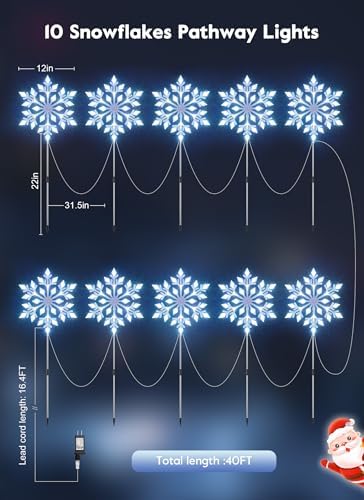 Brightown Snowflake Lights Outdoor, 2 Sets Total 20 Large Snowflake Christmas Pathway Lights, Christmas Decorations Outside Yard Sidewalk Walkway Driveway Marker Stake, White - Image 5