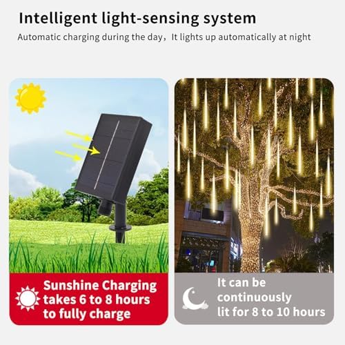 12inch 8 Tubes,Meteor Shower Lights Outdoor Solar Powered,IP65 Waterproof Falling Rain Lights,Auto On/Off String Lights for Christmas Tree Garden Patio Wedding Party Holiday Decorations - Image 3